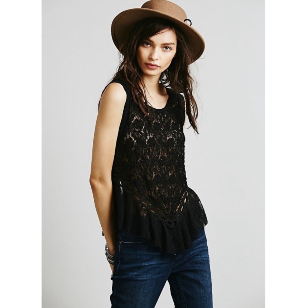 Free people dark bloom tank lace open back cut out